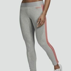 NWOT Adidas Essentials 3-Stripe Leggings/Heather Gray & Coral/Medium